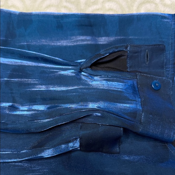 Gorgeous‎ Satin-Shine Button Front Blouse, Cobalt Blue Rayon Blend, Small - Picture 9 of 9